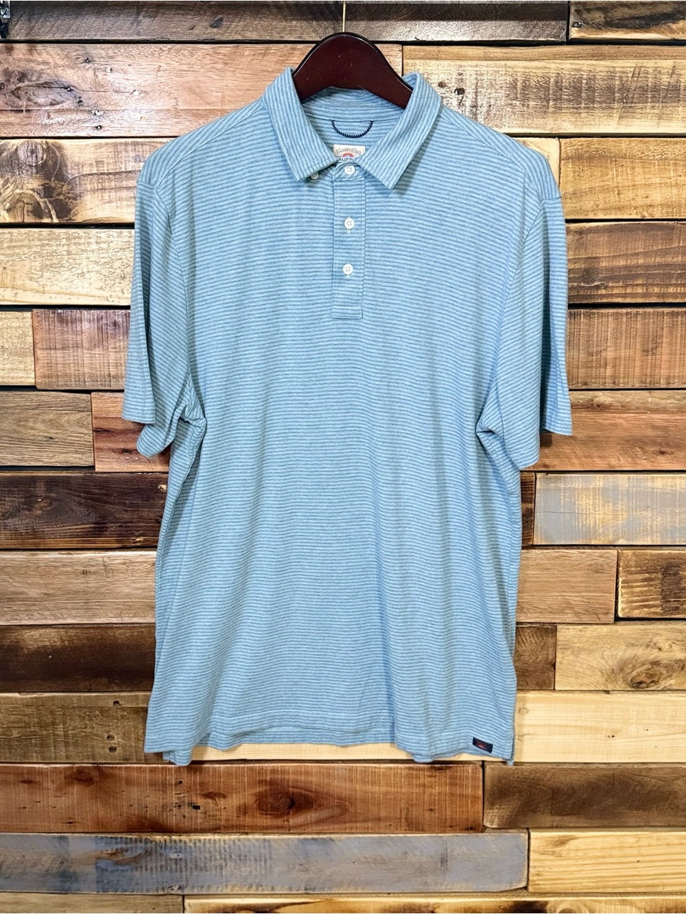 FAHERTY Brand Blue Striped Movement Short Sleeve Polo Shirt Large L EUC